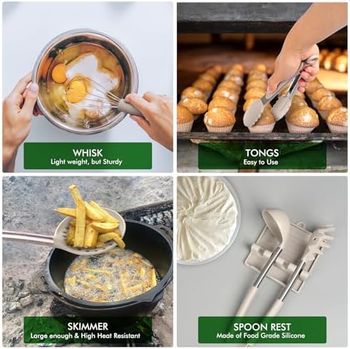 HOTEC Silicone Kitchen Cooking Utensils Set, 14pcs Khaki