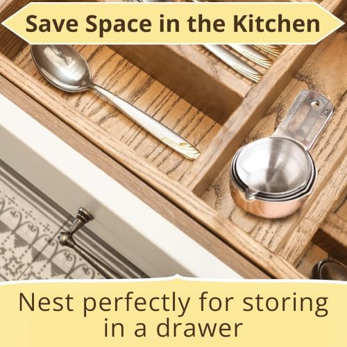 Measuring Cups and Spoons Set of 15, Stackable Cups, Long Handle with Leveler Fits Narrow Jars, 304 Premium Stainless Steel, Kitchen Gadgets for Liquid & Dry Ingredients Cooking Baking