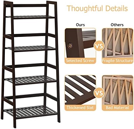 COSTWAY 4-Tier Ladder Shelf, Bamboo Plant Stand Rack