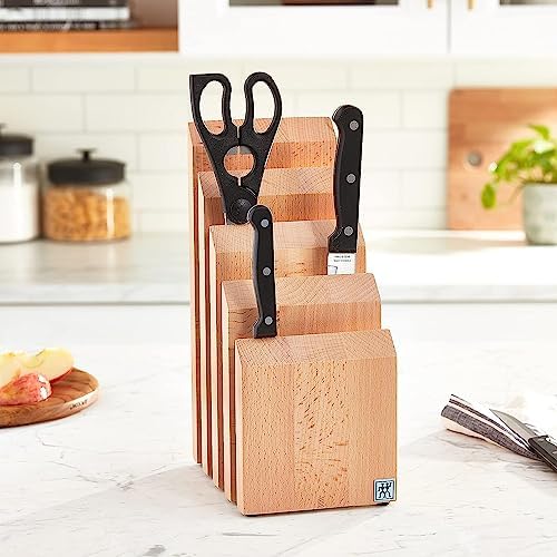 ZWILLING Upright Magnetic Knife Block, Made in Italy, Natural Beechwood Kitchen Knife Holder, Contemporary Countertop Storage