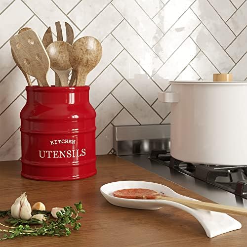 Barnyard Designs Ceramic Kitchen Utensil Holder Countertop 6.75″ (Red)