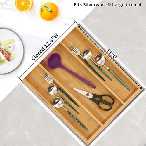 Utoplike Bamboo Expandable Kitchen Drawer Organizer Silverware Utensil Tray