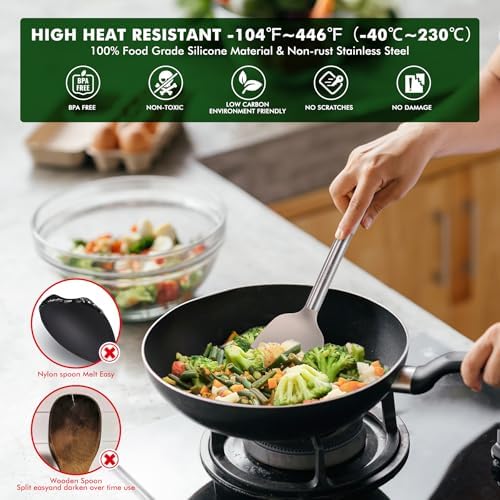 HOTEC Silicone Kitchen Cooking Utensils Set, 14pcs Khaki