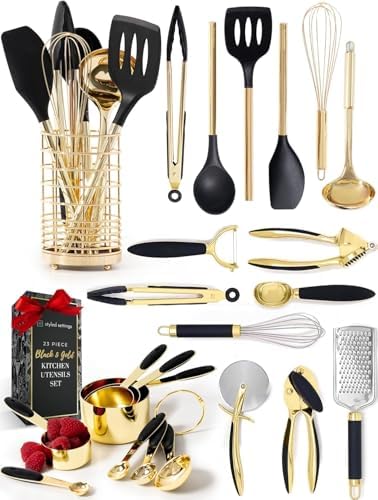Styled Settings Black and Gold Kitchen Utensils Set, 23-Piece