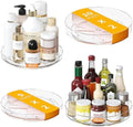 4 Pack Clear Lazy Susan, 9+10 Inch Turntable Organizer, Non-Skid Rotating Tray for Cabinet, Kitchen Pantry Organization and Storage, Acrylic Spinner for Refrigerator, Bathroom Vanity and Spice Rack