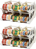 FIFO Can Tracker 2-Pack - 2-Tier Rotating Food Can Organizer for Pantry, Expandable Soda Can Storage for Kitchen, Holds 30 Cans of Food or Soda