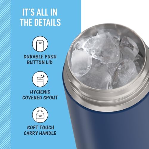 THERMOS FUNTAINER 16 Ounce Stainless Steel Vacuum Insulated Bottle with Wide Spout Lid,Navy,(Pack of 6)