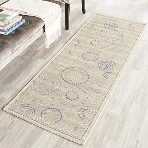 SAFAVIEH Washable Rug Outdoor Courtyard Collection - 2'3" x 6'7" Runner, Natural & Blue, Non-Shedding & Easy Cleaning, Ideal for Patio, Entryway, Mudroom, Hallway, Kitchen (CY1906-3101)