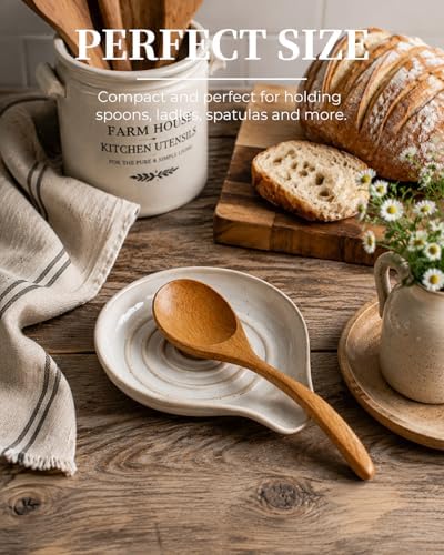 LAUCHUH Spoon Rest, Ceramic Spoon Rest Kitchen Spoon Holder for Stove Top