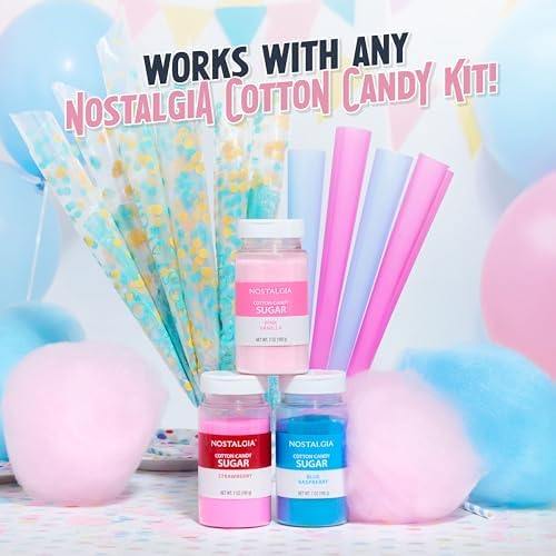 Nostalgia Countertop Cotton Candy Machine – Use Normal or Sugar-Free Candy or Flossing Sugar – Includes 2 Reusable Cones and Measuring Scoop – Pink