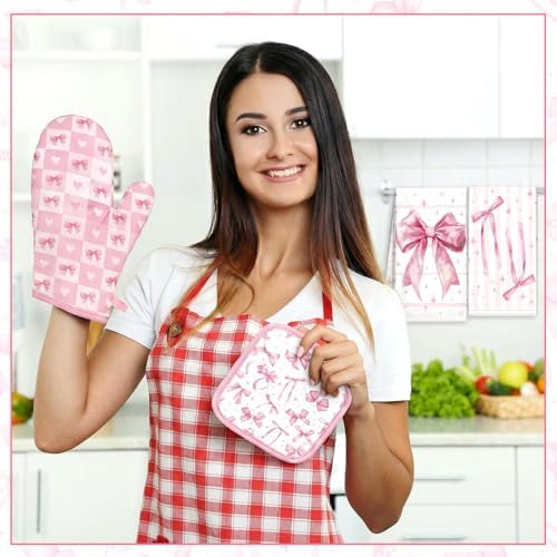 SiliFine 12 Pcs Pink Bow Kitchen Accessories Set Coquette Style