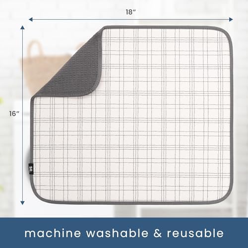 S&T INC. Dish Drying Mat, 16" x 18", Large, Stitched Plaid