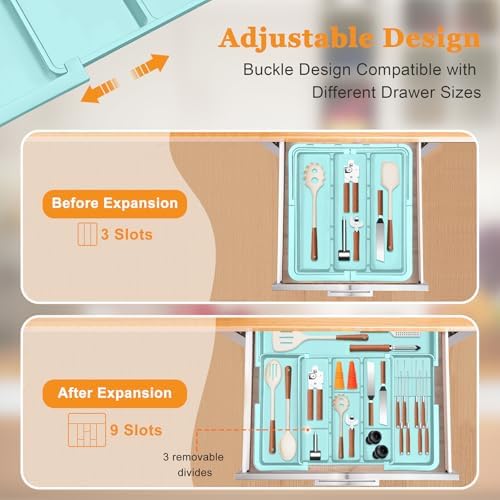 Utensil Drawer Organizer for Kitchen, Expandable Silverware Organizer