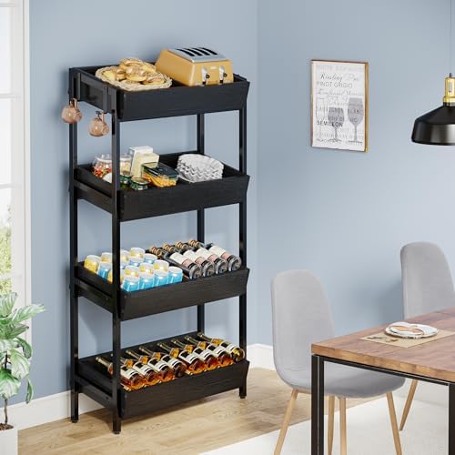 Tribesigns Fruit and Vegetable Basket Stand Rack,4-Tier Produce Shelf Black