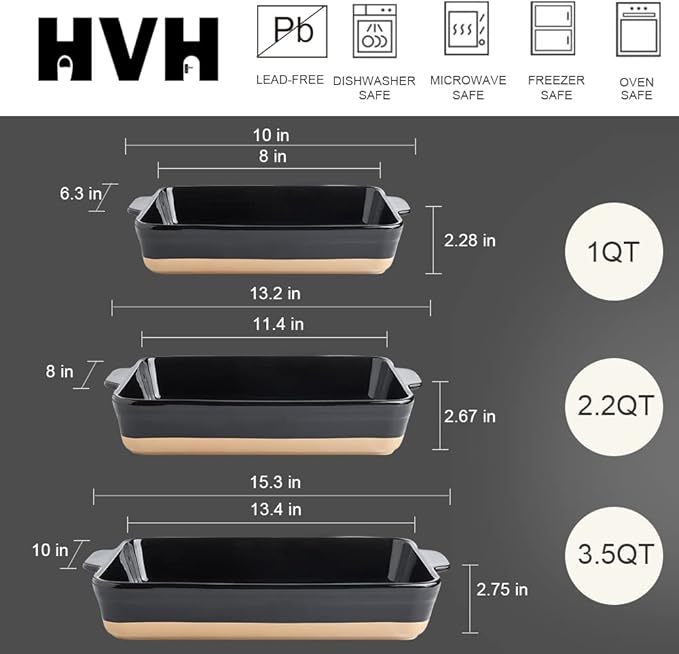 HVH Baking Dish Set, 9x13 Baking Dish, Ceramic Lasagne Pan Deep, Large - Image 4
