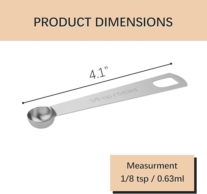 5PCS 1/8tsp Single Measuring Spoon, Stainless Steel Individual Teaspoons Only - Image 2
