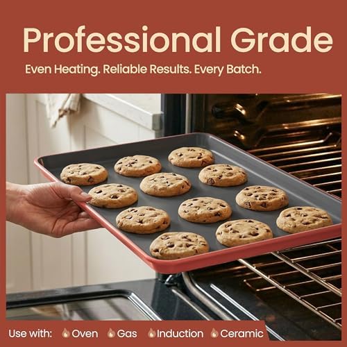 Bakken 8-Piece Ceramic Coated Bakeware Sets, Nonstick Aluminized Steel Pans with Muffin, Loaf, Cake, Roasting Pan, & Cooling Rack, Oven Safe Up To 500°F, Dishwasher Safe, BPA, PTFE & PFAS Free, Pink