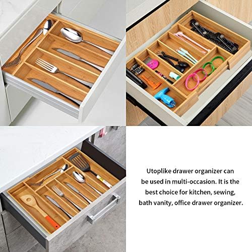 Utoplike Bamboo Cutlery Silverware Tray, Small Utensils Drawer Organizer