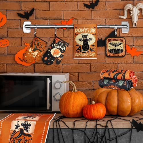 SiliFine 12 Pcs Halloween Kitchen Towels Oven Mitts Pot Holders Set