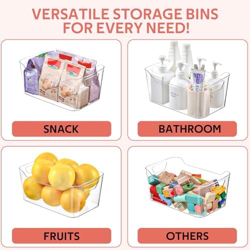 Clear Plastic Storage Bins - 12 Pack Pantry Organizers and Storage,Large Clear Pantry Organizer Bins, Plastic Containers with Handle for Kitchen, Cabinet, Bathroom, Classroom Organization