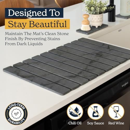 Oleex 3-Pack Stone Dish Drying Mat Set Includes 1 Large 24”x16” & 2 Small 4”x9” for Kitchen Counter-Collapsible Diatomaceous Earth Pad Absorbs Water & Dries Dishes Fast, Non-slip, Odor-Resistant Mats