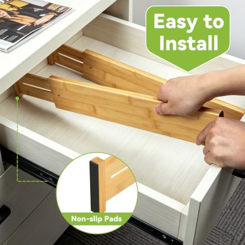 Utoplike Kitchen Drawer Divider, Expandable Bamboo Drawers Organizer 3.2" H