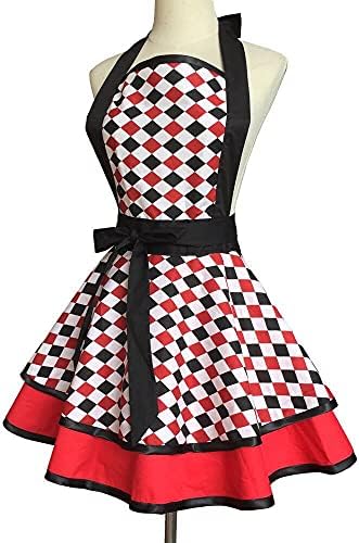 Violet Mist Cute Lovely Retro Aprons for Women Girl Ladies Sexy Vintage Aprons 50s Plaid Vintage Halloween Christmas Apron kawaii Cooking Kitchen Ruffle Witch Apron for Housewife Waitress Mothers Gift