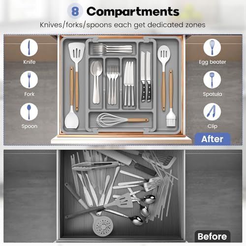 Caperci Large Silverware Organizer Tray for Kitchen Drawer Utensils Thicker