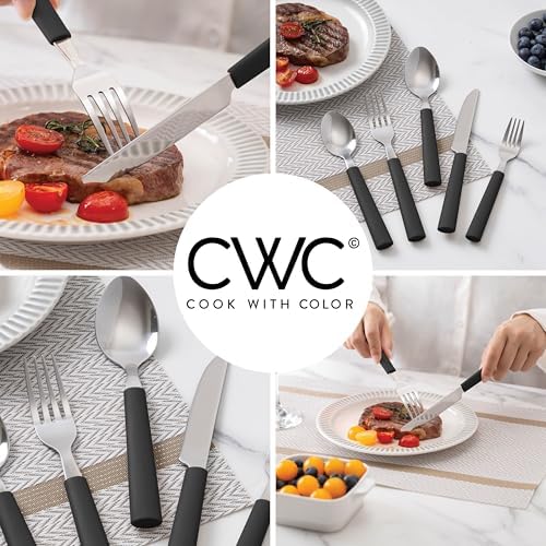 COOK WITH COLOR Bamboo Kitchen Utensil Set with Drawer Organizer | Cooking Tools and Storage Caddy, Black, 25 Piece Cutlery Set