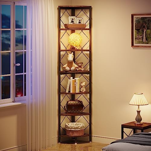Tribesigns 7-Tier Corner Shelf, 78.7” Extra Tall Corner Bookcase, Industrial Slim Corner Bookshelf for Small Narrow Space, Wood Corner Shelf Stand Storage Rack for Living Room, Home Office