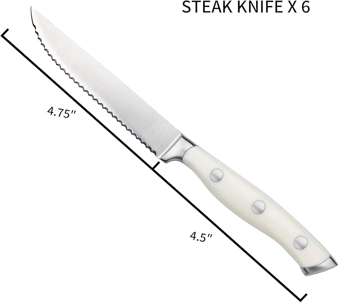 Alata 6-Piece White Steak Knives Set, Stainless Steel Steak Knife set - Image 5