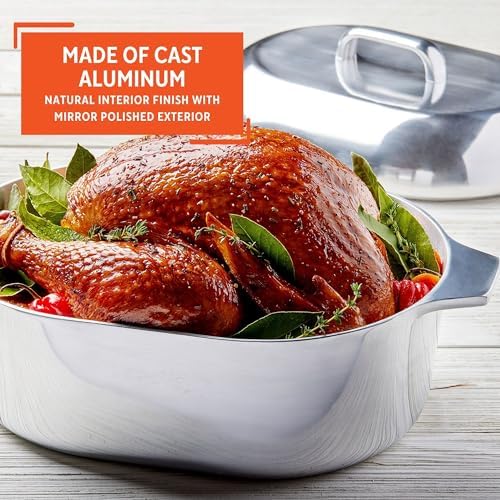 IMUSA 13 Inch Cajun Cast Aluminum Oval Roaster with Lid for Vegetables