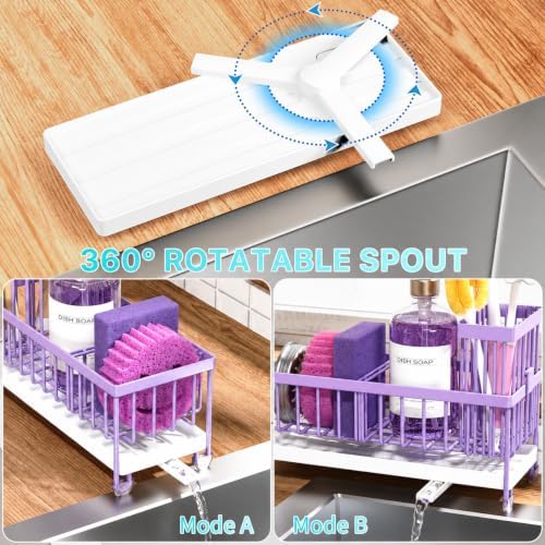 Cisily Sponge Holder for Kitchen Sink, Sink Caddy Organizer with High Brush Holder, Kitchen Countertop Organizers and Storage Essentials (Purple, 9.25″)