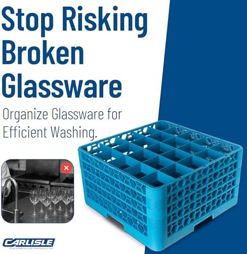 Carlisle FoodService Products RG25-414 OptiClean 25 Compartment Glass Rack with 4 Extenders, 3-1/2" Compartments, Blue (Pack of 2)
