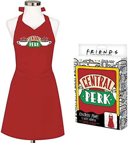 Red Central Perk Friends Apron | Waitress Rachel Green Costume | Halloween Costumes for Women | Stylish V-Neck Cut, Soft Fabric | Cooking Clothes, Halloween Party, Friends TV Show Apron | One Size