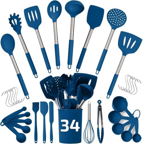 34 PCs Silicone Kitchen Utensils Set, Stainless Steel 450F Heat Resistant