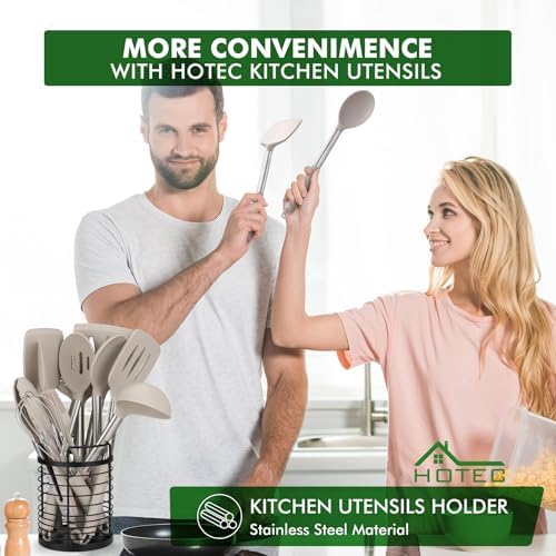 HOTEC Silicone Kitchen Cooking Utensils Set, 14pcs Khaki