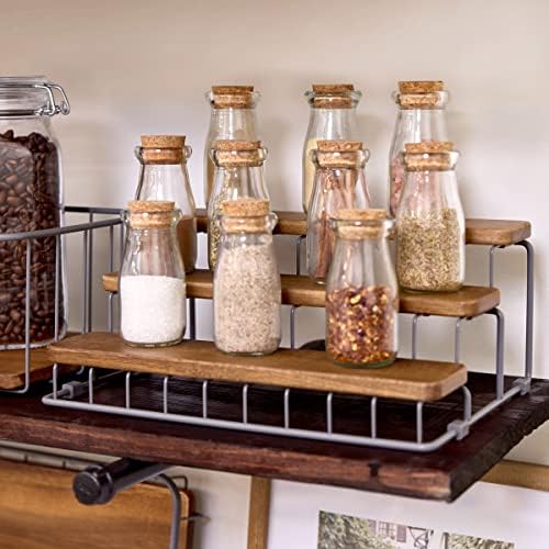 iDesign Ria Safford Collection Acacia Wood and Wire Three Organizer, 12" x 8.5" x 5", 3 Tier Spice Rack