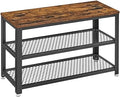 VASAGLE 3-Tier Shoe Rack, Storage Bench with Metal Mesh Shelves and Seat