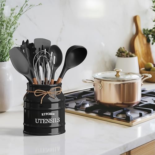 Barnyard Designs Ceramic Kitchen Utensil Holder Countertop 6.75″ (Black)