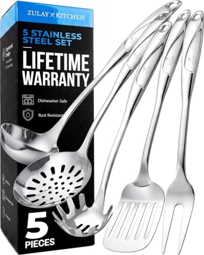 Zulay Kitchen Stainless Steel 5 Piece Cooking Utensil Set