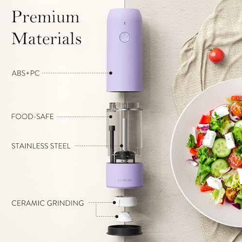 Ultrean Electric Salt and Pepper Grinder Set, Rechargeable,Purple