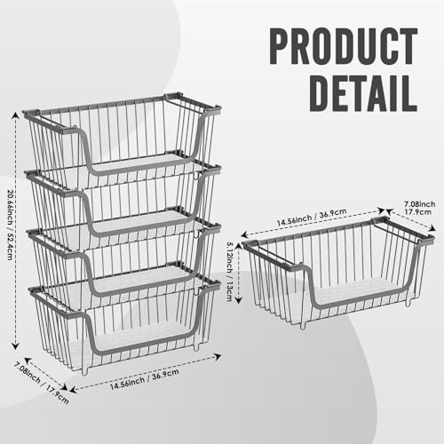 4 Pcs Stackable Wire Baskets,Pantry bin,14.57"L x 7.09"W x 5.12"H