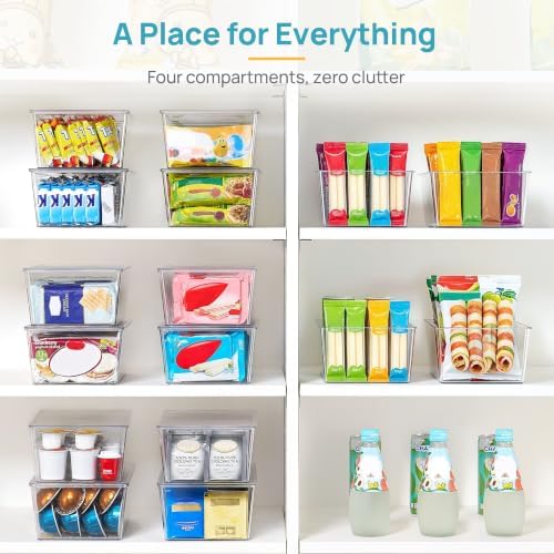 Vtopmart 4 Pack Pantry Organizer Bins with Lids, Removable Dividers