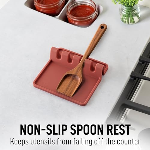 Zulay Kitchen Silicone Utensil Rest with Drip Pad for Multiple Utensils - BPA-Free, Heat-Resistant Spoon Rest & Spoon Holder for Stove Top - Kitchen Utensil Holder for Ladles & Tongs - Canyon Rose