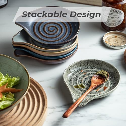 LAUCHUH Spoon Rest for Stove Top, Ceramic Spoon Holder for Kitchen Counter