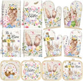 SiliFine 12 Pcs Easter Kitchen Accessories Set Easter Bunny Egg Oven Mitts Pot Holders Kitchen Towels He is Risen Christian Religious Decorations for Home Accessories, Cooking Baking Gifts