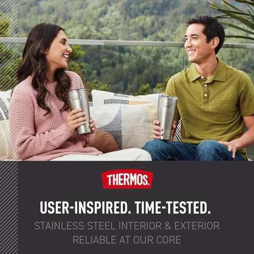 THERMOS ICON SERIES, Stainless Steel Cold Tumbler with Lid and Straw - 24 Ounce, Matte Stainless Steel - Vacuum Insulated Tumbler