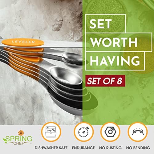 Spring Chef Stainless Steel Magnetic Measuring Spoons Set of 8, Mango
