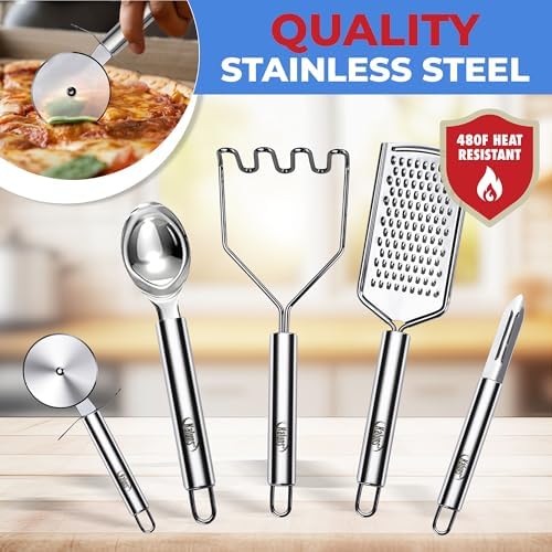 Kaluns 50 PCS Silicone Kitchen Utensils Set Complete Kitchen Set - 800°F Heat Resistant Non-Stick Premium Silicone Cooking Utensils W Wooden Handles - Can Opener, Masher, Turner, Silicone Spatula Set